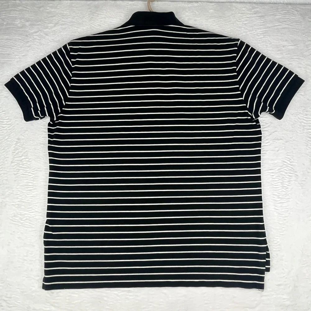 Polo Ralph Lauren Polo Shirt‎ Mens XL Navy Blue White Striped Pique Short Sleeve